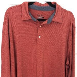 Walter Hagen DSG Polo Shirt Long Sleeve Orange Gray Stripe Hydro-Dri Polo Sz XXL